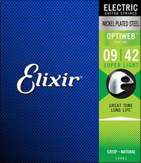 ELIXIR 19002 Optiweb Комплект струн для электрогитары, никелированная сталь, Super light 9-42