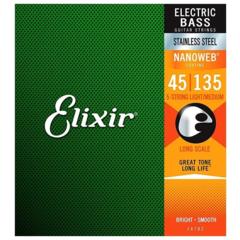 Elixir 14782 NANOWEB Комплект струн для 5-струнной бас-гитары, нерж.сталь, Light/Medium, 45-135,