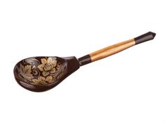 Ложка LHL7101 Деревянная ложка полубаская, роспись Золото, Хохлома