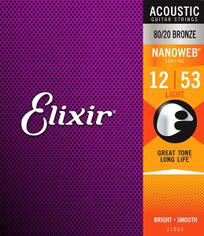 ELIXIR 11052 12-53 NanoWeb Light струны для акустической гитары